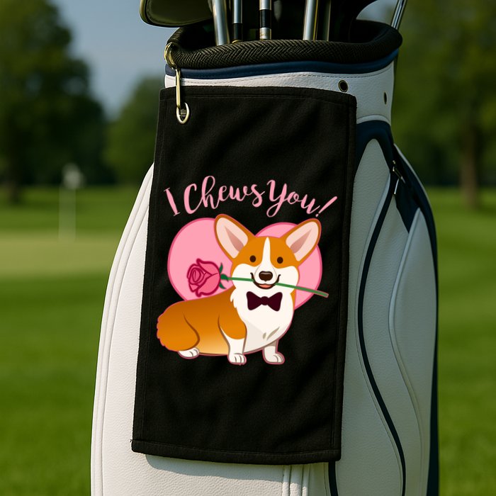 Funny Cute Corgi Valentine I Chews You Golf Towel