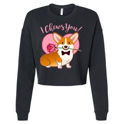 Funny Cute Corgi Valentine I Chews You Cropped Pullover Crew