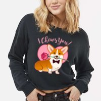 Funny Cute Corgi Valentine I Chews You Cropped Pullover Crew