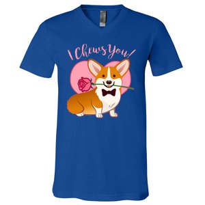 Funny Cute Corgi Valentine I Chews You V-Neck T-Shirt