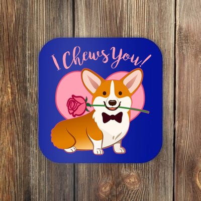 Funny Cute Corgi Valentine I Chews You Coaster