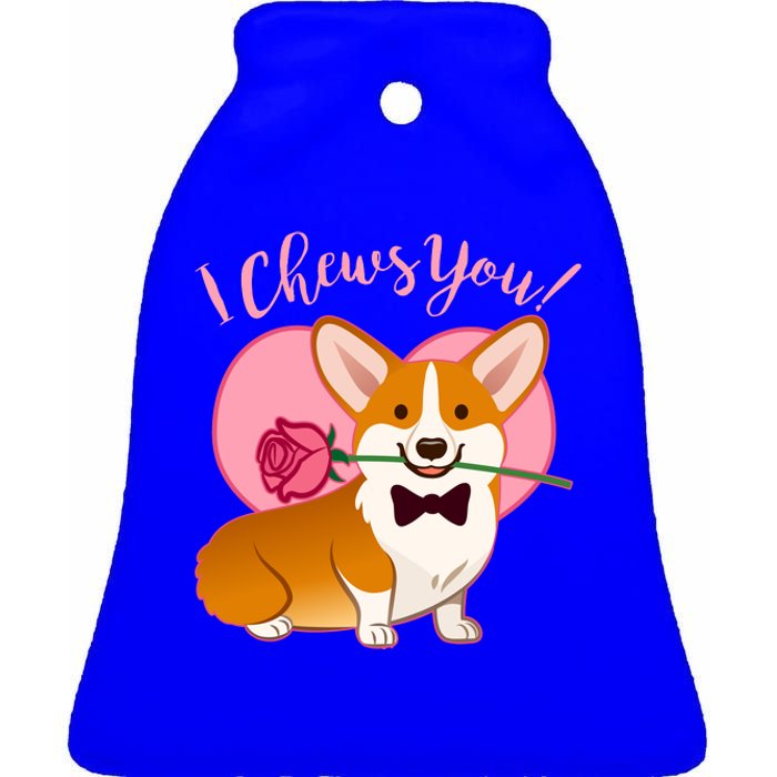 Funny Cute Corgi Valentine I Chews You Ceramic Bell Ornament