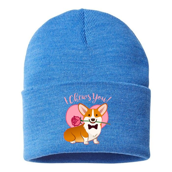 Funny Cute Corgi Valentine I Chews You Sustainable Knit Beanie