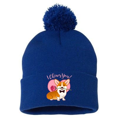 Funny Cute Corgi Valentine I Chews You Pom Pom 12in Knit Beanie