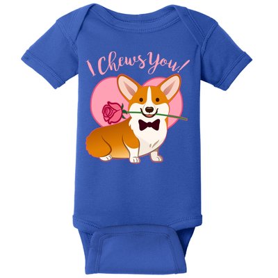 Funny Cute Corgi Valentine I Chews You Baby Bodysuit