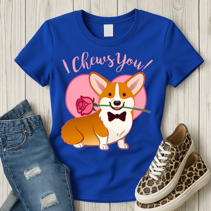 Funny Cute Corgi Valentine I Chews You Womens T-Shirt