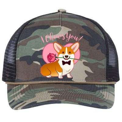 Funny Cute Corgi Valentine I Chews You Retro Rope Trucker Hat Cap