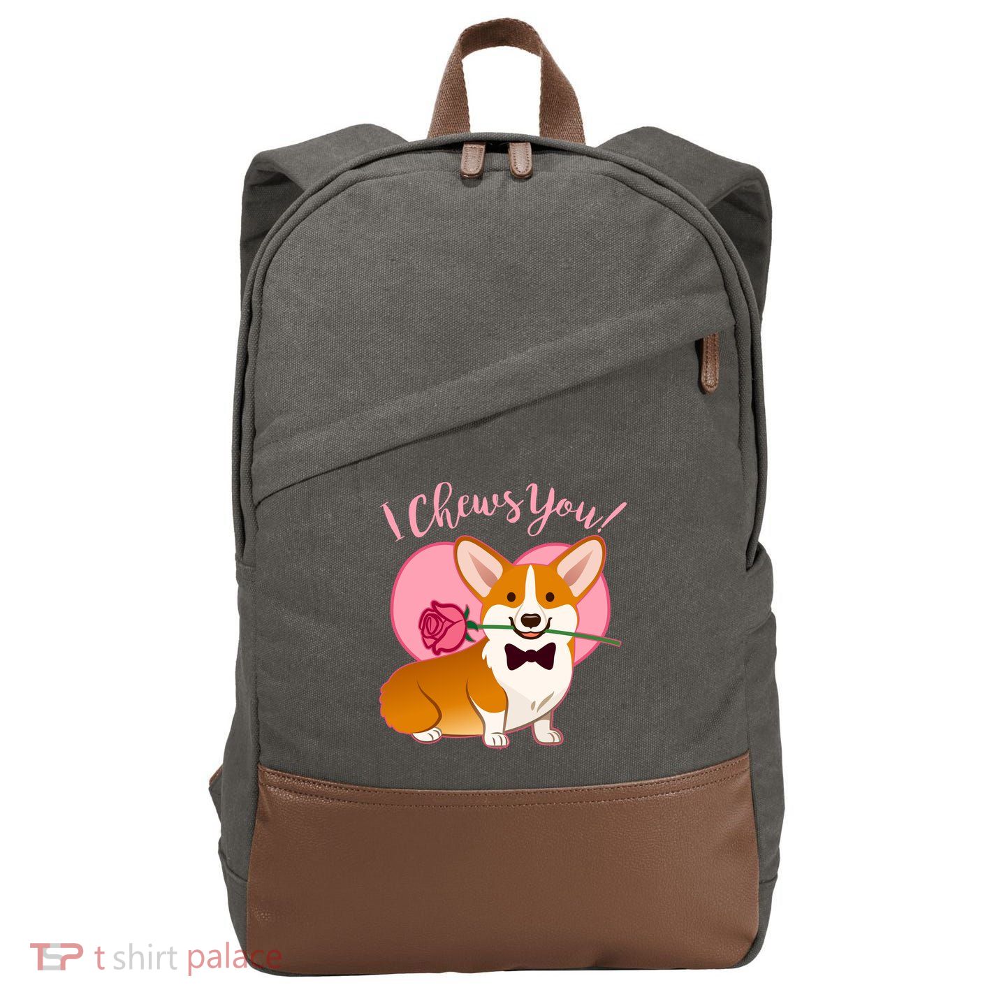 Funny Cute Corgi Valentine I Chews You Cotton Canvas Backpack