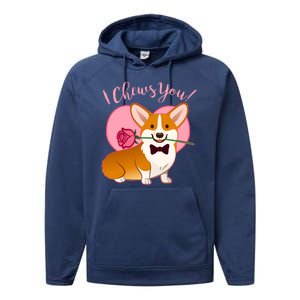 Funny Cute Corgi Valentine I Chews You Performance Fleece Hoodie