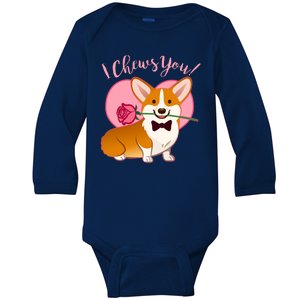 Funny Cute Corgi Valentine I Chews You Baby Long Sleeve Bodysuit