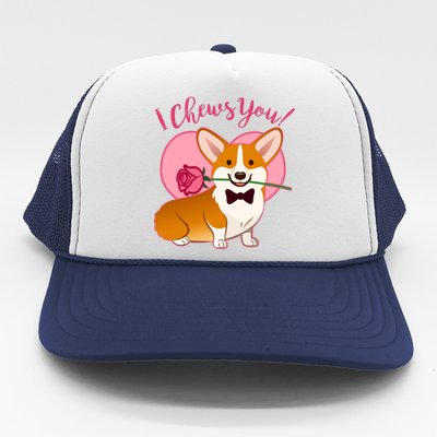 Funny Cute Corgi Valentine I Chews You Trucker Hat