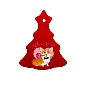 Funny Cute Corgi Valentine I Chews You Ceramic Tree Ornament