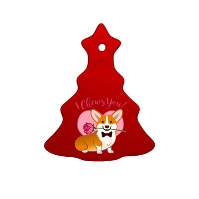 Funny Cute Corgi Valentine I Chews You Ceramic Tree Ornament