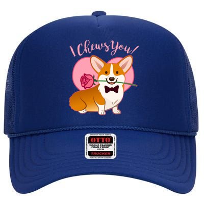 Funny Cute Corgi Valentine I Chews You High Crown Mesh Back Trucker Hat