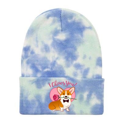 Funny Cute Corgi Valentine I Chews You Tie Dye 12in Knit Beanie