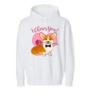 Funny Cute Corgi Valentine I Chews You Garment-Dyed Fleece Hoodie