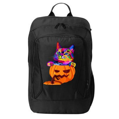 Funny Cute Colorful Cat Halloween Costume Pumpkin City Backpack