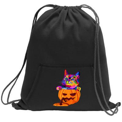 Funny Cute Colorful Cat Halloween Costume Pumpkin Sweatshirt Cinch Pack Bag