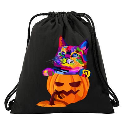 Funny Cute Colorful Cat Halloween Costume Pumpkin Drawstring Bag