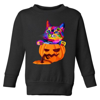 Funny Cute Colorful Cat Halloween Costume Pumpkin Toddler Sweatshirt