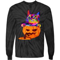 Funny Cute Colorful Cat Halloween Costume Pumpkin Tie-Dye Long Sleeve Shirt