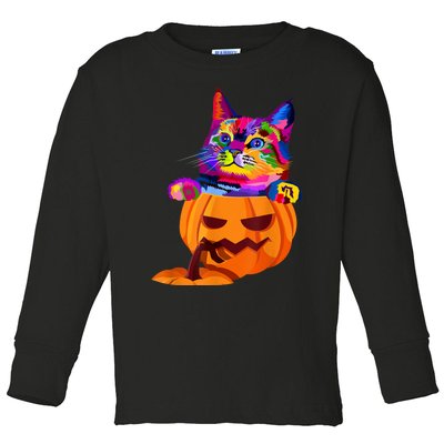 Funny Cute Colorful Cat Halloween Costume Pumpkin Toddler Long Sleeve Shirt