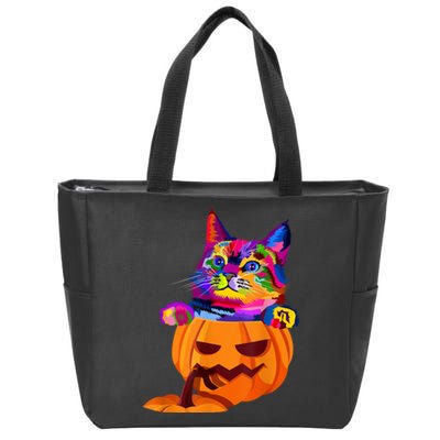 Funny Cute Colorful Cat Halloween Costume Pumpkin Zip Tote Bag