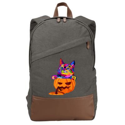 Funny Cute Colorful Cat Halloween Costume Pumpkin Cotton Canvas Backpack