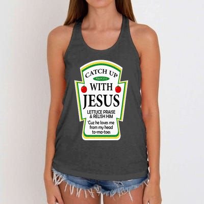 Funny Christian Catch Up With Jesus Ketchup Hoodie Women's Knotted Racerback Tank