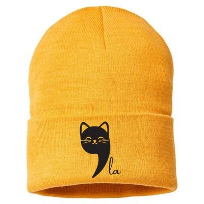 Funny Cat Comma La Kamala Harris For President 2024 Election Sustainable Knit Beanie