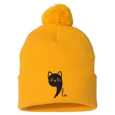 Funny Cat Comma La Kamala Harris For President 2024 Election Pom Pom 12in Knit Beanie