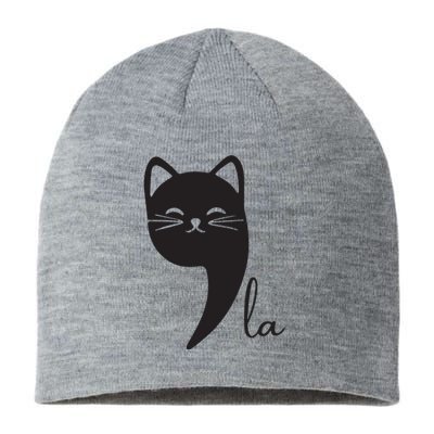 Funny Cat Comma La Kamala Harris For President 2024 Election Sustainable Beanie