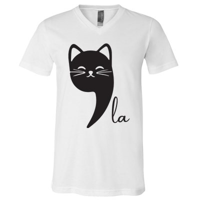 Funny Cat Comma La Kamala Harris For President 2024 Election V-Neck T-Shirt