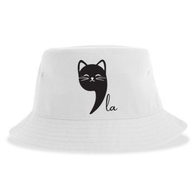 Funny Cat Comma La Kamala Harris For President 2024 Election Sustainable Bucket Hat