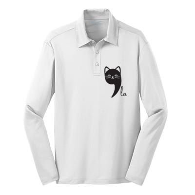 Funny Cat Comma La Kamala Harris For President 2024 Election Silk Touch Performance Long Sleeve Polo