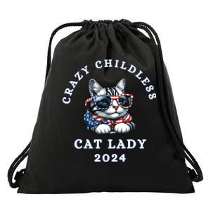 Funny Childless Crazy Cat Lady 2024 Crazy Cat Lady Funny Drawstring Bag