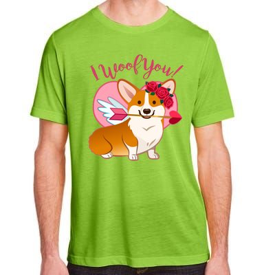 Funny Cute Corgi Valentine I Woof You Adult ChromaSoft Performance T-Shirt