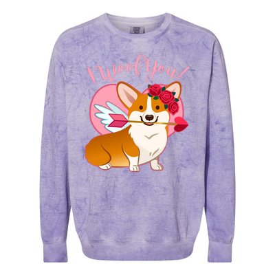 Funny Cute Corgi Valentine I Woof You Colorblast Crewneck Sweatshirt