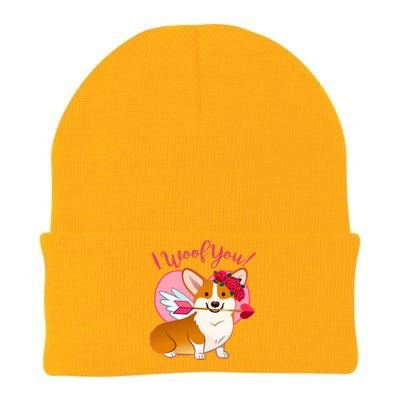 Funny Cute Corgi Valentine I Woof You Knit Cap Winter Beanie