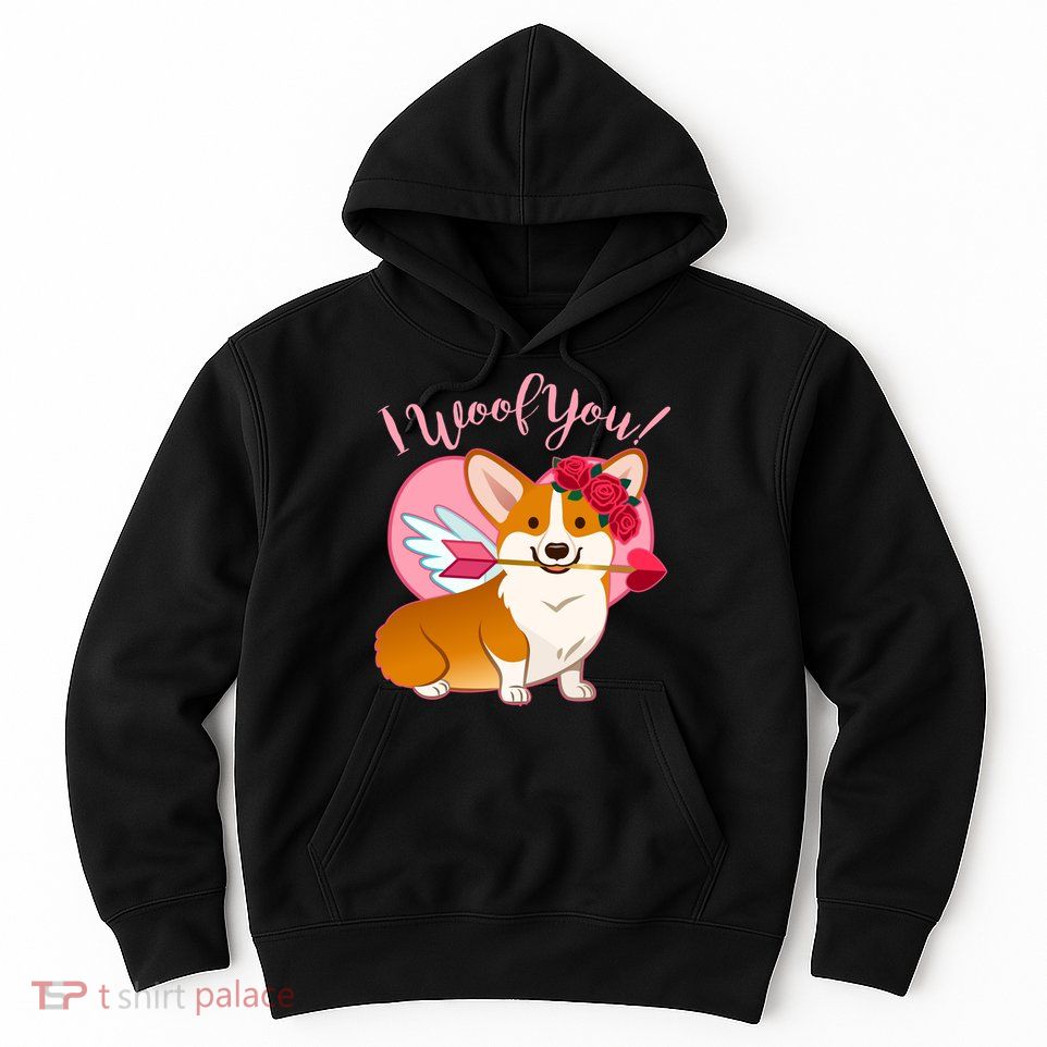 Funny Cute Corgi Valentine I Woof You Hoodie