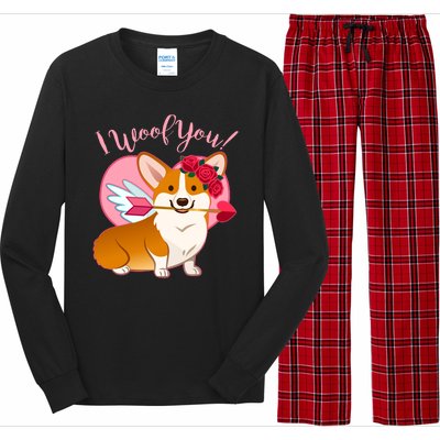 Funny Cute Corgi Valentine I Woof You Long Sleeve Pajama Set