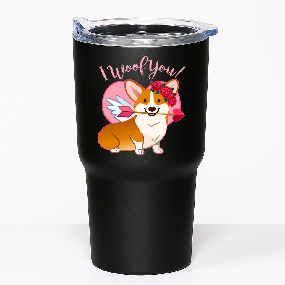 Funny Cute Corgi Valentine I Woof You Tumbler