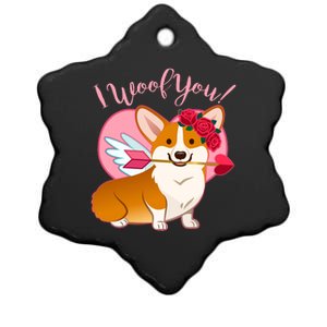 Funny Cute Corgi Valentine I Woof You Ceramic Star Ornament