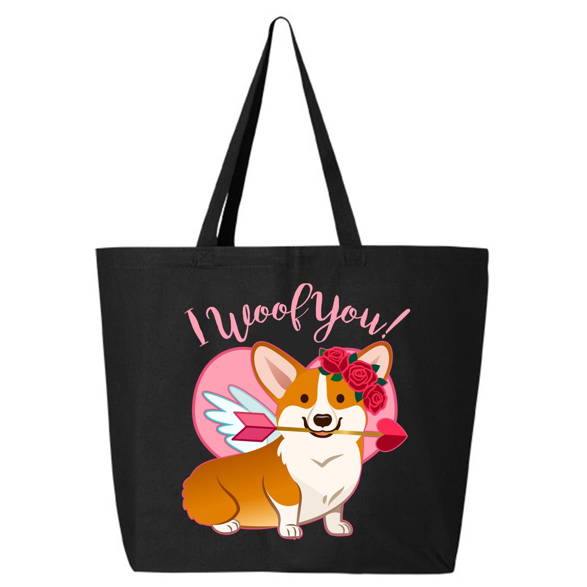 Funny Cute Corgi Valentine I Woof You 25L Jumbo Tote