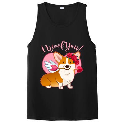 Funny Cute Corgi Valentine I Woof You PosiCharge Competitor Tank