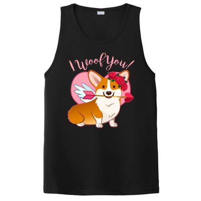 Funny Cute Corgi Valentine I Woof You PosiCharge Competitor Tank