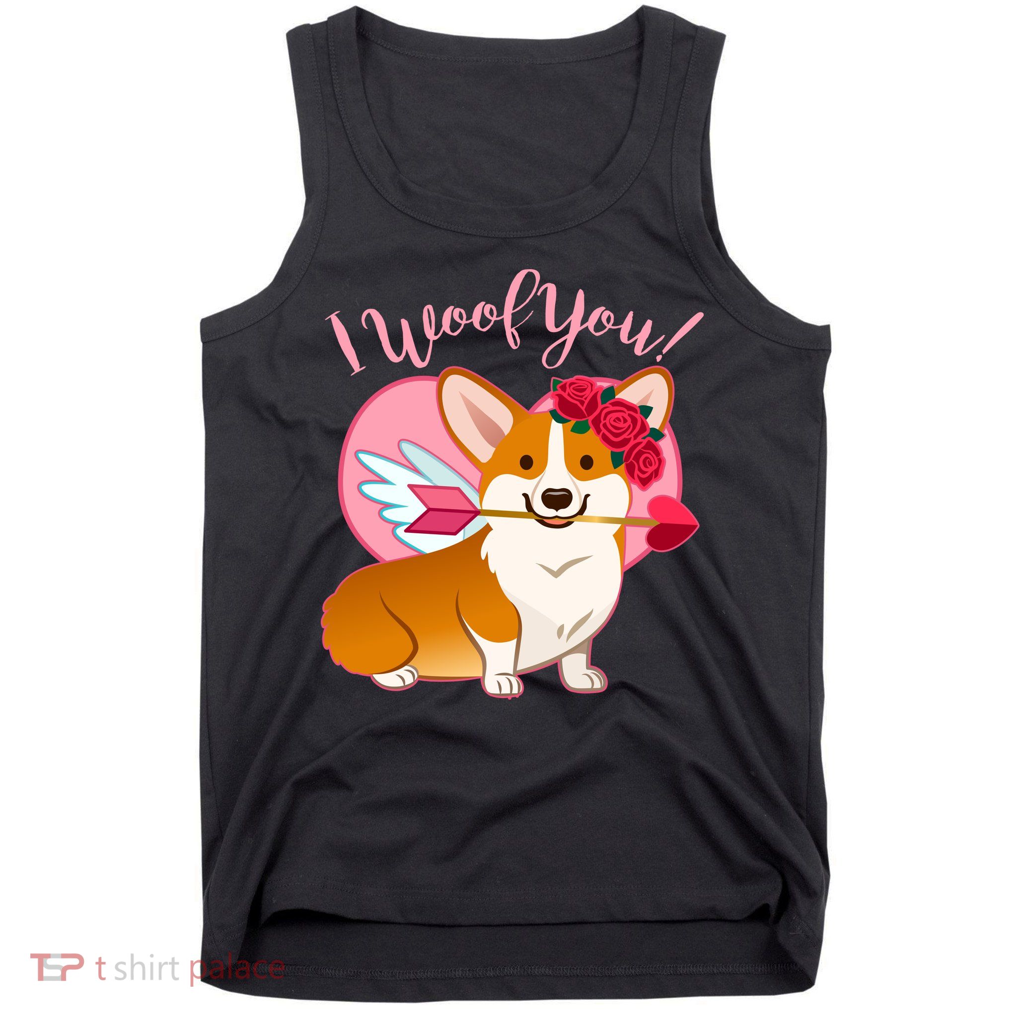 Funny Cute Corgi Valentine I Woof You Tank Top