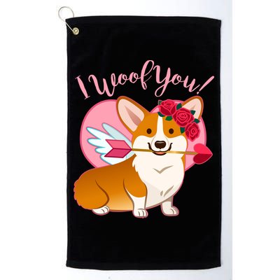Funny Cute Corgi Valentine I Woof You Golf Towel