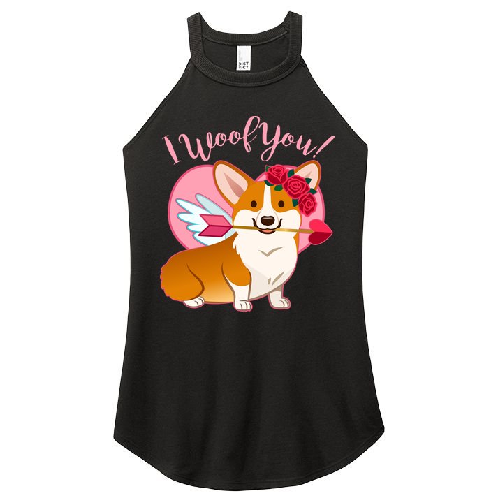 Funny Cute Corgi Valentine I Woof You Women's Perfect Tri Rocker Tank