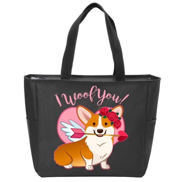 Funny Cute Corgi Valentine I Woof You Zip Tote Bag